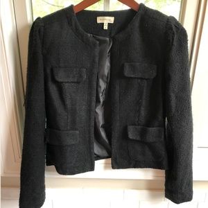 Black collarless blazer